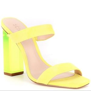 Schutz Saira Suede Neon Clear Lucite Block Heel